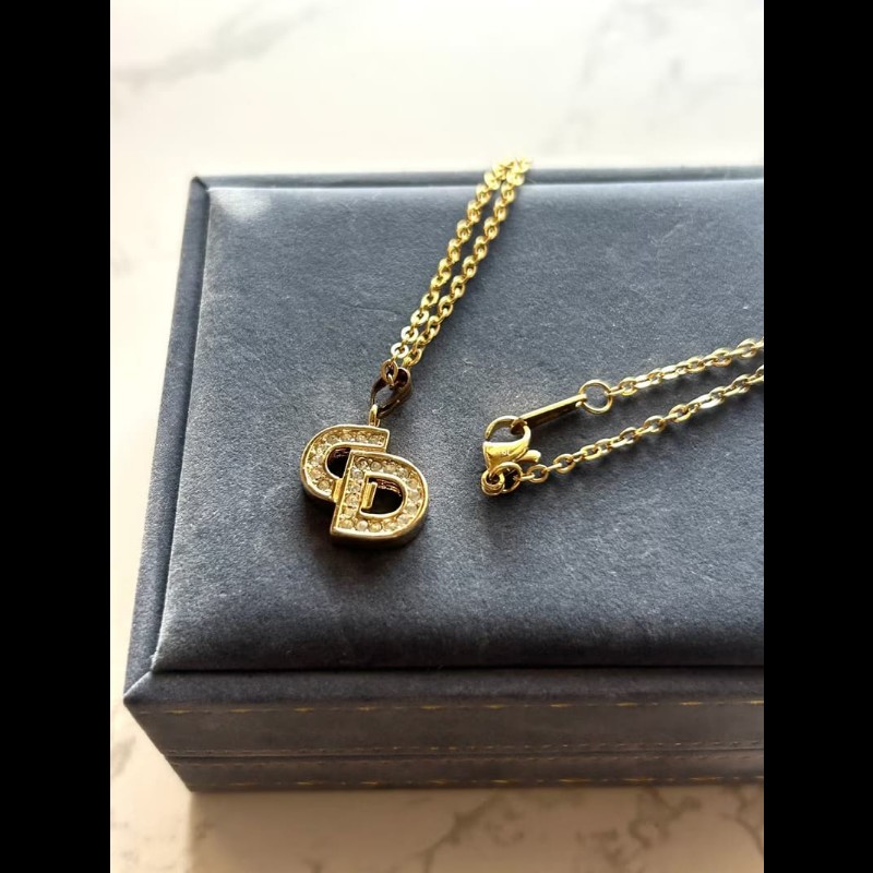 【LA LUNE】中古Dior Logo 簡約水鑽復古頸鏈 項鏈 首飾飾品 二手 古董 禮物-2