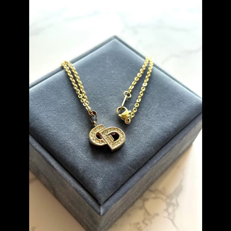 【LA LUNE】中古Dior Logo 簡約水鑽復古頸鏈 項鏈 首飾飾品 二手 古董 禮物-3