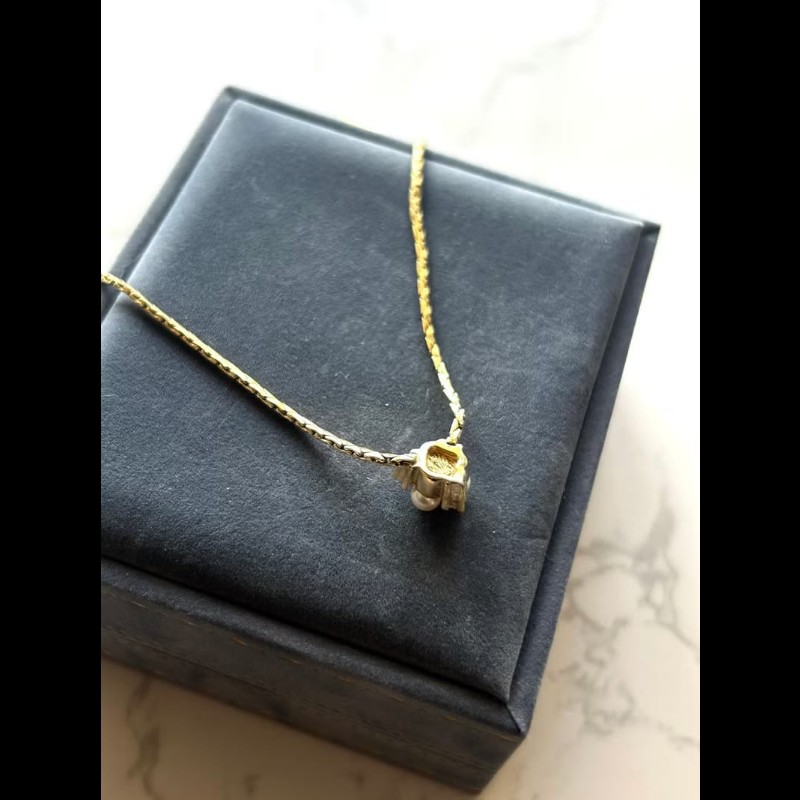 【LA LUNE】中古Dior 珍珠祖母綠水鑽復古頸鏈 項鏈 首飾飾品 二手 古董 禮物-7