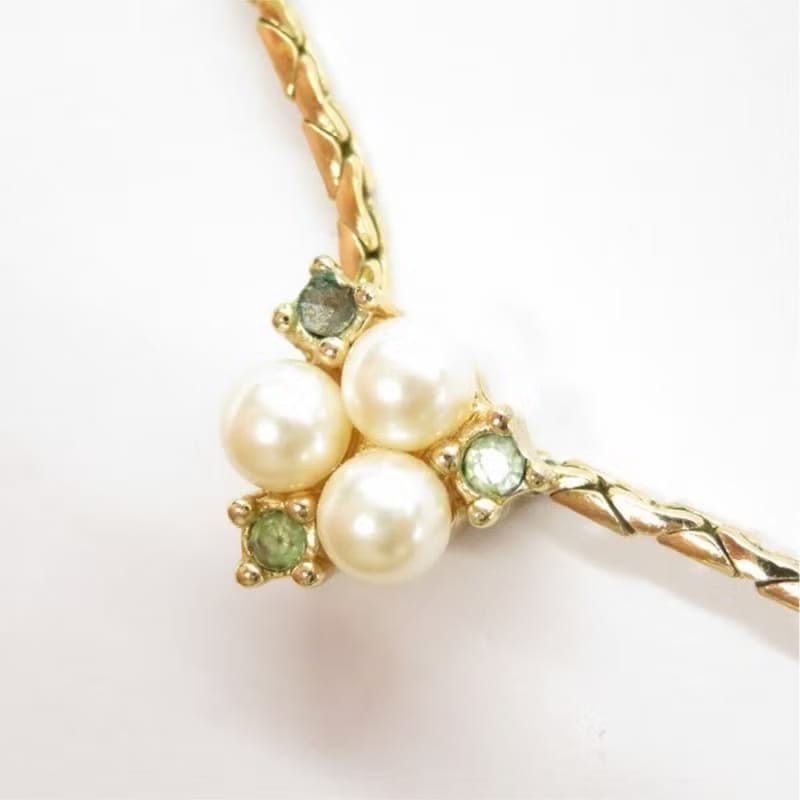 【LA LUNE】中古Dior 珍珠祖母綠水鑽復古頸鏈 項鏈 首飾飾品 二手 古董 禮物-8