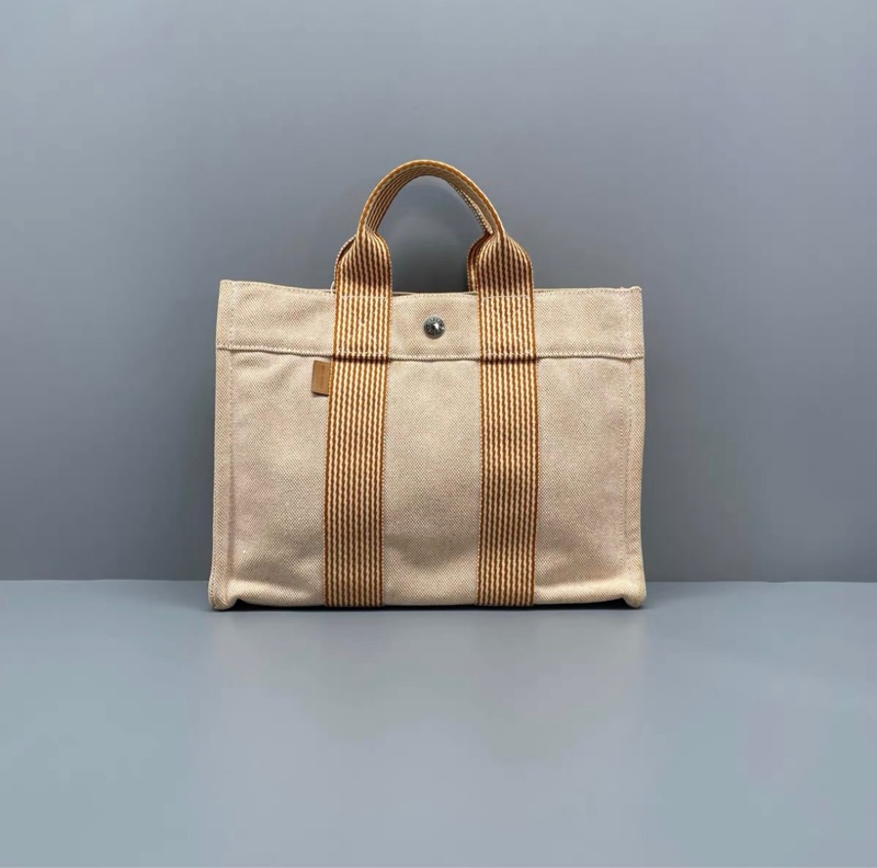 Hermes帆布手提托特包橙色-9