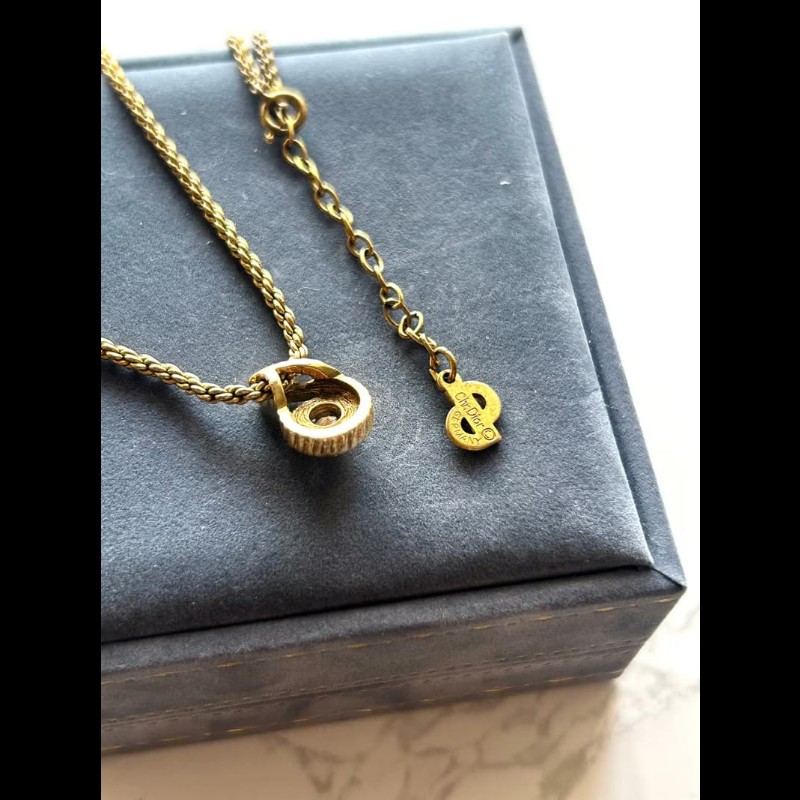 【LA LUNE】中古Dior 金色水滴水鑽復古頸鏈 項鏈 首飾飾品 二手 古董 禮物-1