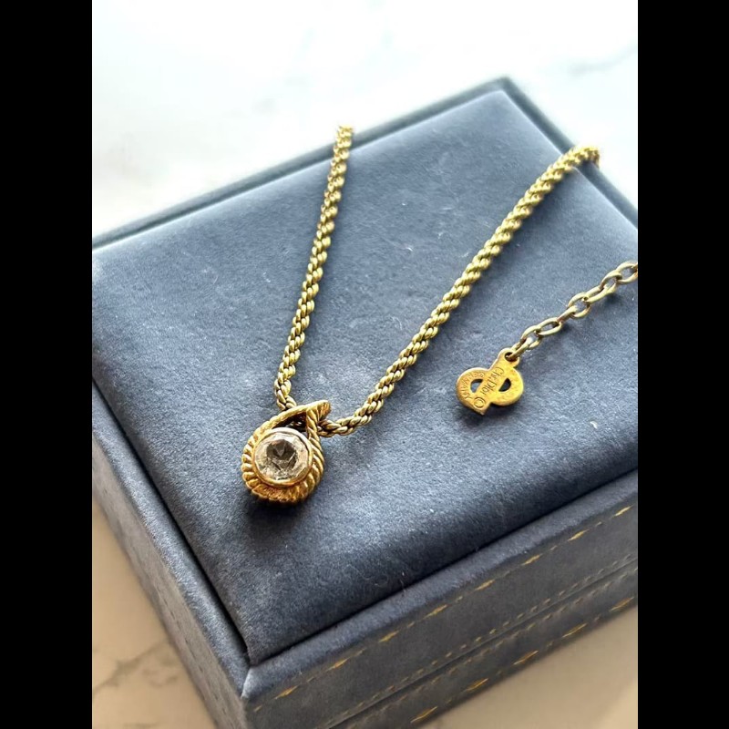 【LA LUNE】中古Dior 金色水滴水鑽復古頸鏈 項鏈 首飾飾品 二手 古董 禮物-2