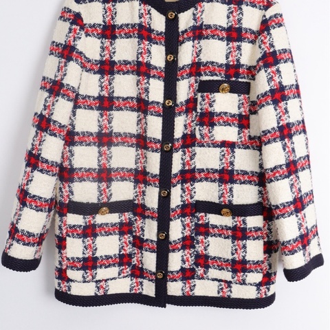 98新Gucci古馳 格紋粗花呢外套 36碼 155/80