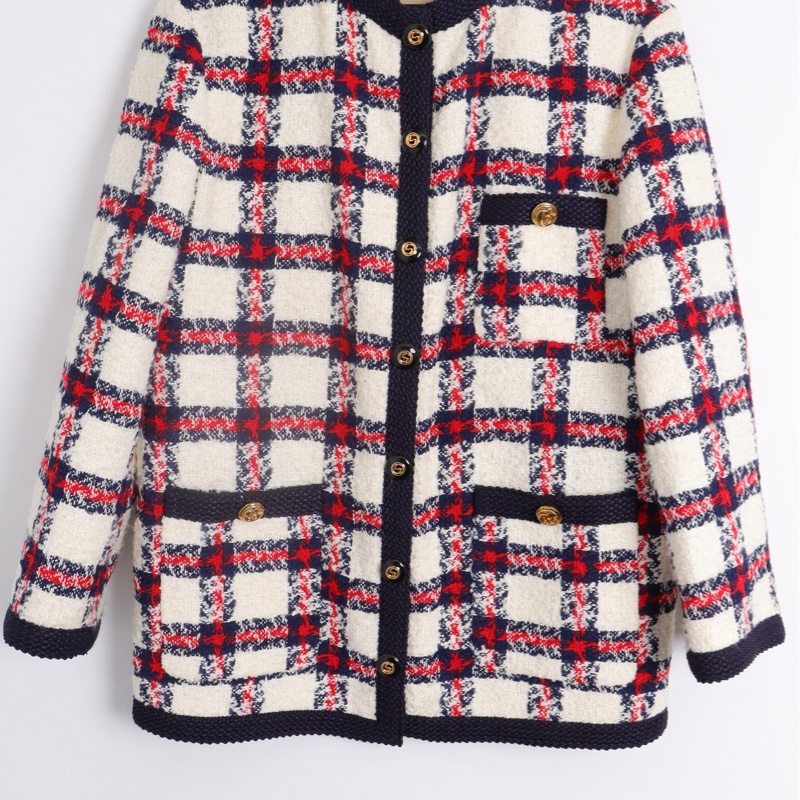 98新Gucci古馳 格紋粗花呢外套 36碼 155/80-5