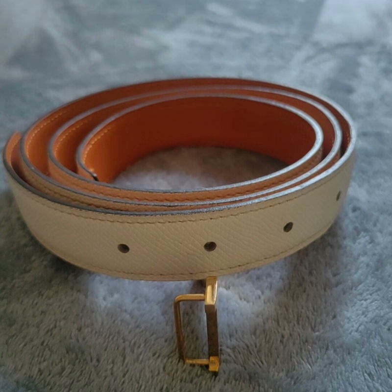 Hermès 愛馬仕 雙面皮帶 90|白×金棕|金扣雙扣組(洞洞橢圓扣+方扣)-1