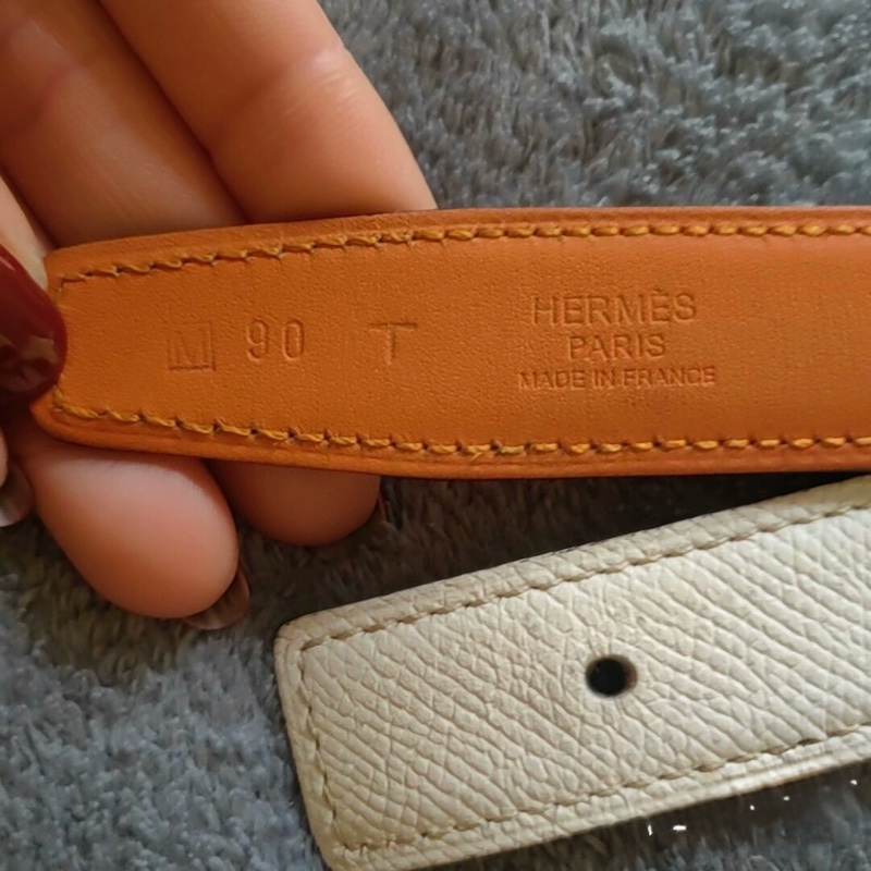 Hermès 愛馬仕 雙面皮帶 90|白×金棕|金扣雙扣組(洞洞橢圓扣+方扣)-2