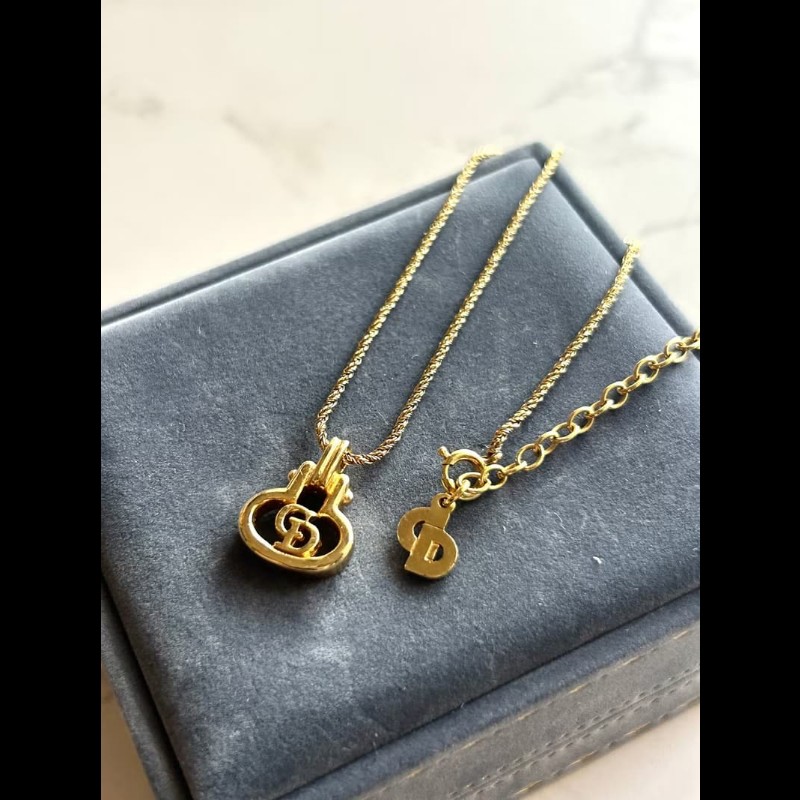 【LA LUNE】中古Dior 金色Logo鎖鑰復古頸鏈 項鏈 首飾飾品 二手 古董 禮物-2