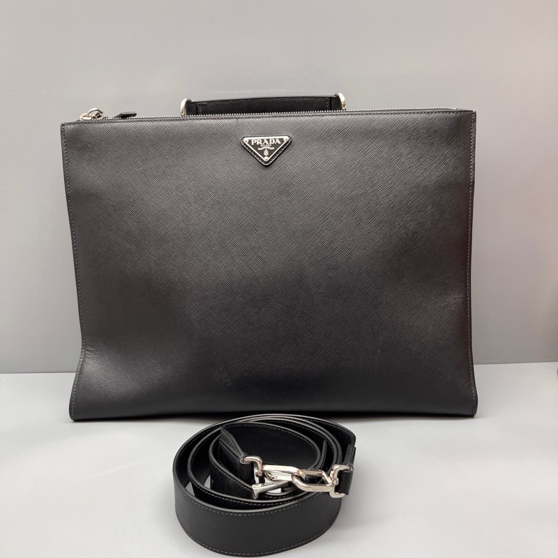 98新Prada 黑色十字紋休閒公文包 尺寸40*29-9
