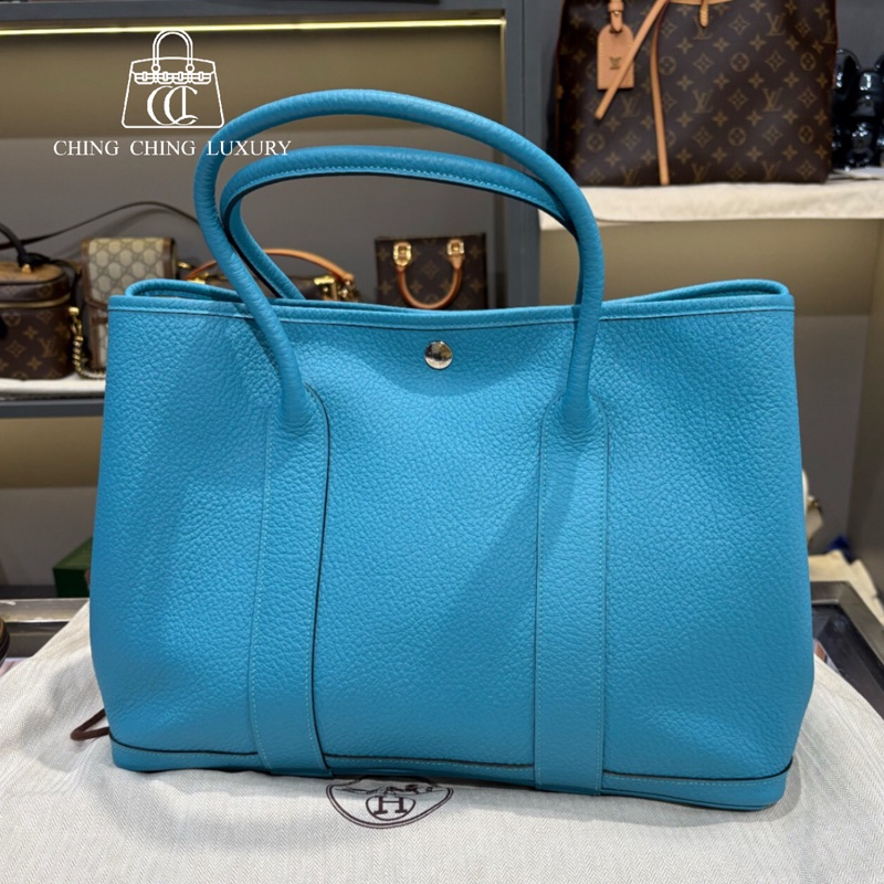 🌈Hermes🩵Garden Party 36🌟藍色銀扣🩵99.5新閑置🌈Negonda皮🌟花園包🌟愛馬仕🌟-0