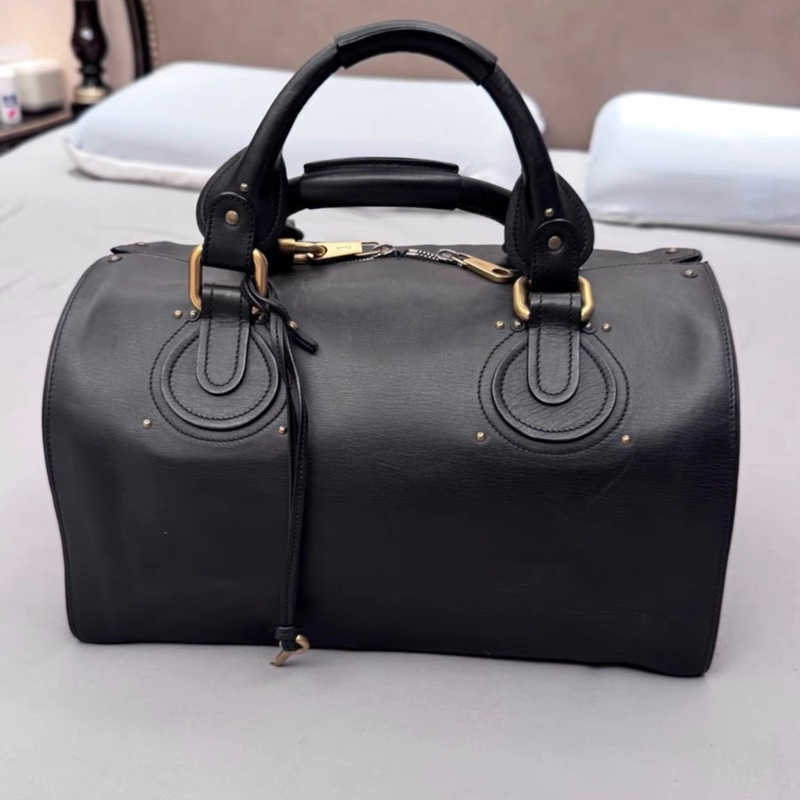 Chloe Paddington鎖頭包牛皮純色旅行手提包 黑色-0