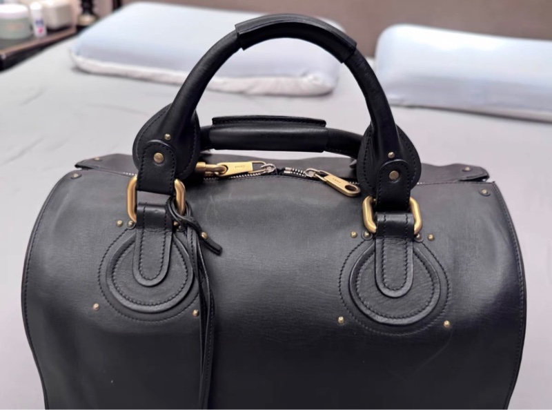 Chloe Paddington鎖頭包牛皮純色旅行手提包 黑色-1