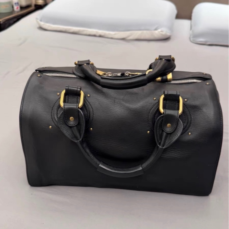 Chloe Paddington鎖頭包牛皮純色旅行手提包 黑色-4