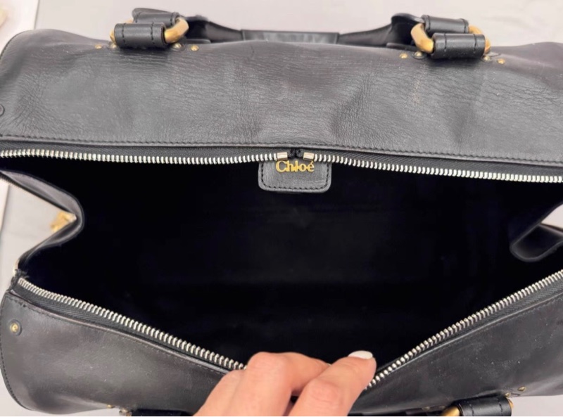 Chloe Paddington鎖頭包牛皮純色旅行手提包 黑色-7