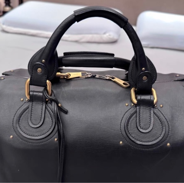 Chloe Paddington鎖頭包牛皮純色旅行手提包 黑色-14