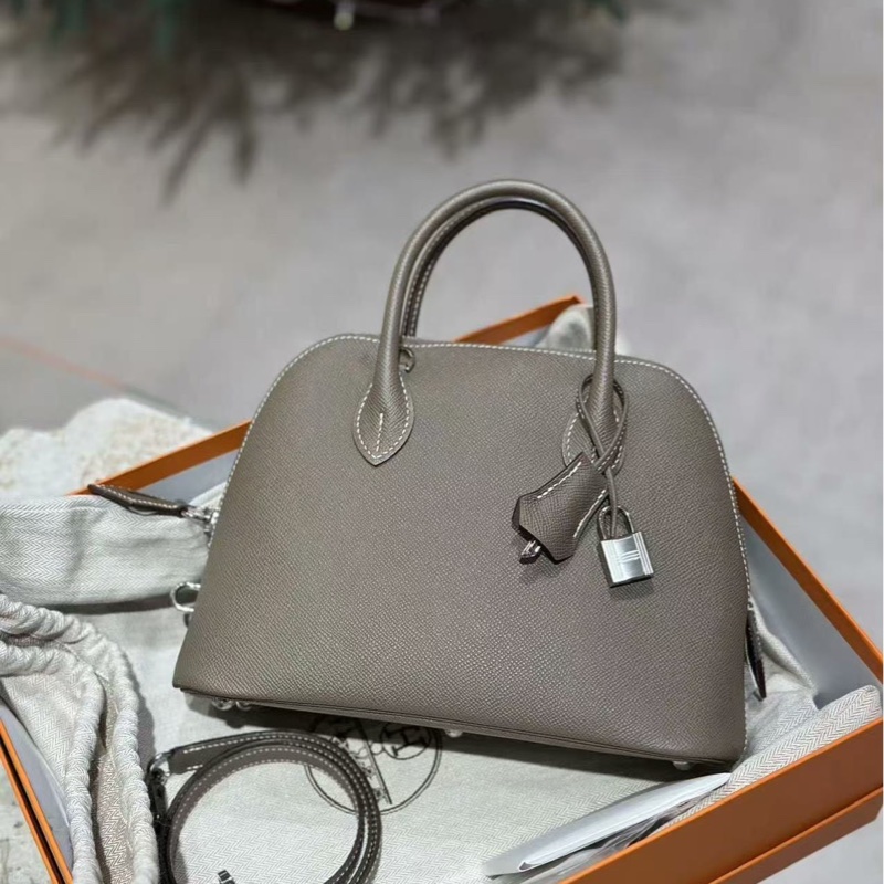 Hermes 保齡球包 25公分大象灰銀扣epsom皮 全新閒置配件塵袋盒子-0