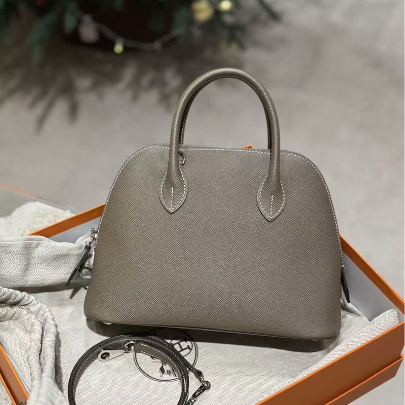 Hermes 保齡球包 25公分大象灰銀扣epsom皮 全新閒置配件塵袋盒子-7