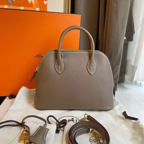 Hermes 保齡球包 25公分大象灰金扣epsom皮 全新閒置配件塵袋盒子