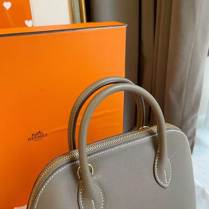 Hermes 保齡球包 25公分大象灰金扣epsom皮 全新閒置配件塵袋盒子-1