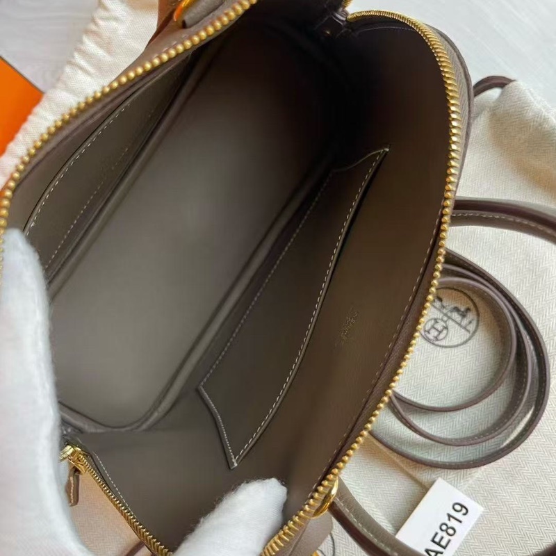 Hermes 保齡球包 25公分大象灰金扣epsom皮 全新閒置配件塵袋盒子-2