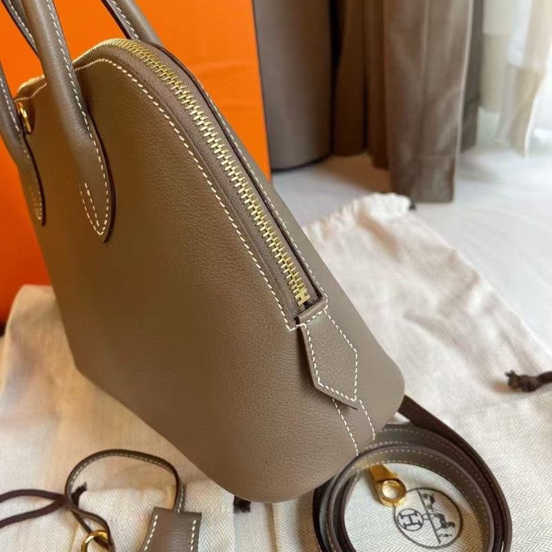 Hermes 保齡球包 25公分大象灰金扣epsom皮 全新閒置配件塵袋盒子-3
