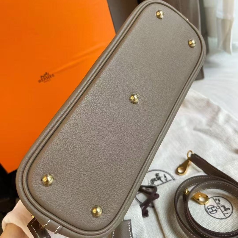 Hermes 保齡球包 25公分大象灰金扣epsom皮 全新閒置配件塵袋盒子-4