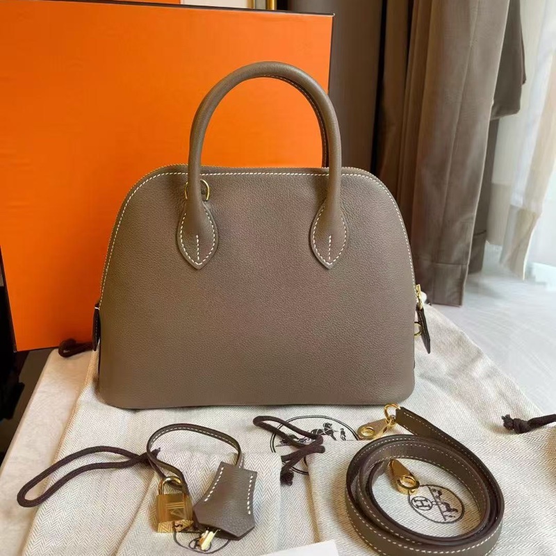 Hermes 保齡球包 25公分大象灰金扣epsom皮 全新閒置配件塵袋盒子-7
