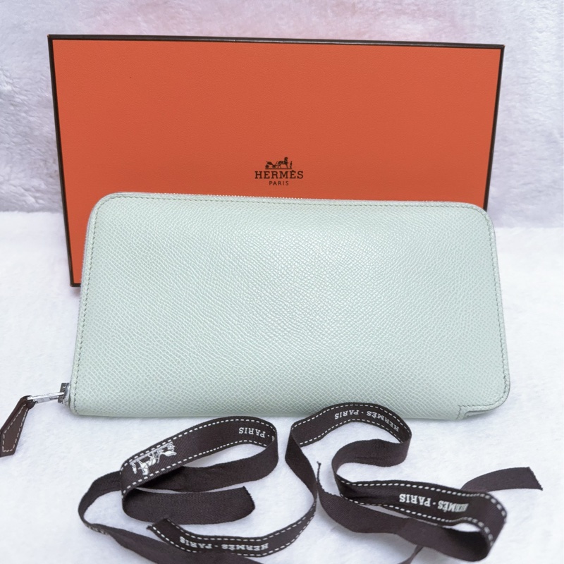 《招財綠 狗來富 好多狗狗》Hermes愛馬仕氣泡綠絲巾長夾 花園狗Silk In Epsom小牛皮拉鏈長夾-5