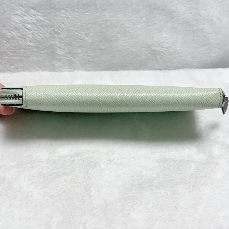 《招財綠 狗來富 好多狗狗》Hermes愛馬仕氣泡綠絲巾長夾 花園狗Silk In Epsom小牛皮拉鏈長夾-8