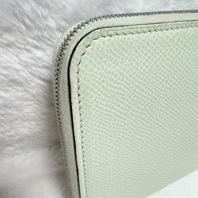 《招財綠 狗來富 好多狗狗》Hermes愛馬仕氣泡綠絲巾長夾 花園狗Silk In Epsom小牛皮拉鏈長夾-11