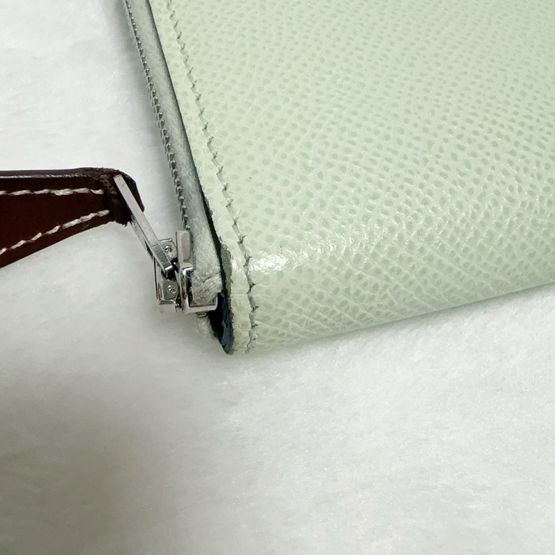 《招財綠 狗來富 好多狗狗》Hermes愛馬仕氣泡綠絲巾長夾 花園狗Silk In Epsom小牛皮拉鏈長夾-16