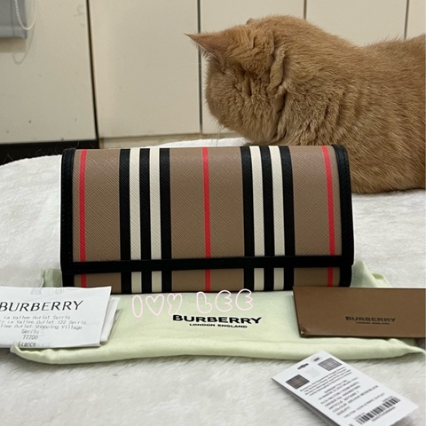 BURBERRY 巴寶莉 80730801 經典格紋帆布翻蓋信封 皮夾 長夾 正品 二手精品