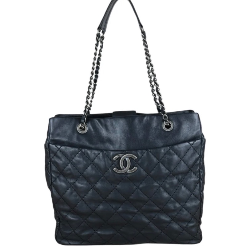 「JL精品代購」 9新 Chanel 香奈兒托特包 黑銀-1
