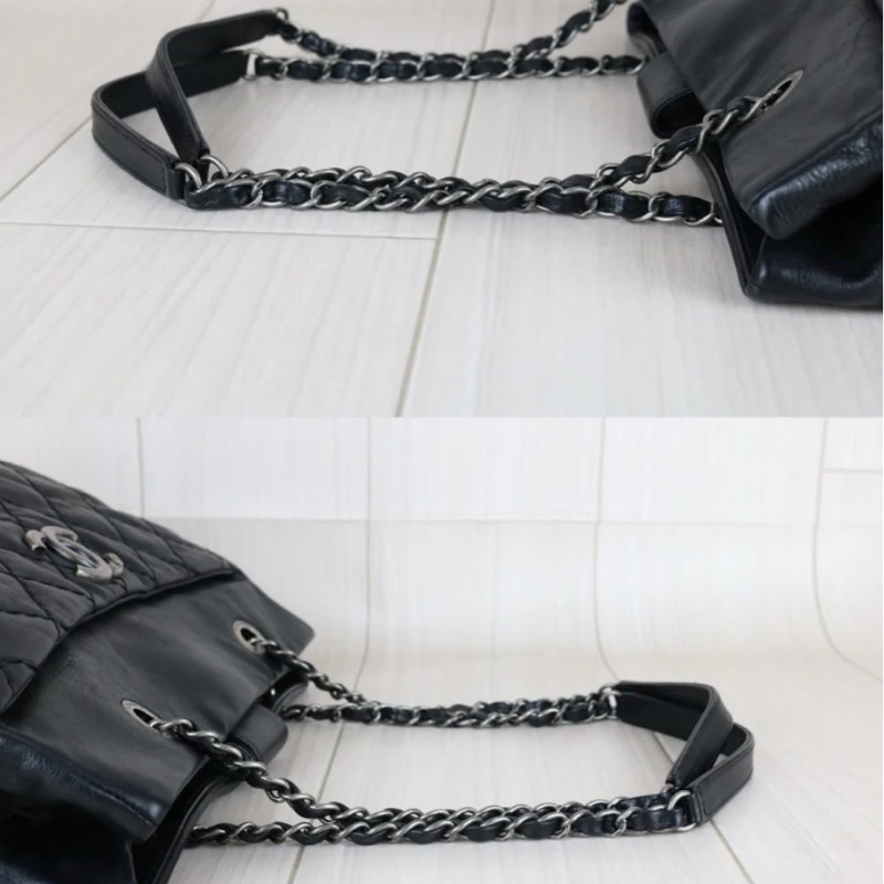 「JL精品代購」 9新 Chanel 香奈兒托特包 黑銀-9