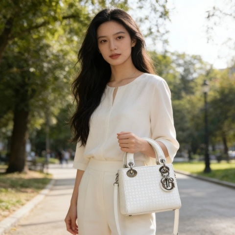 DIOR 香白銀鏡面三格     黛妃手提肩背斜背包17*15*7 98新配件塵袋保卡