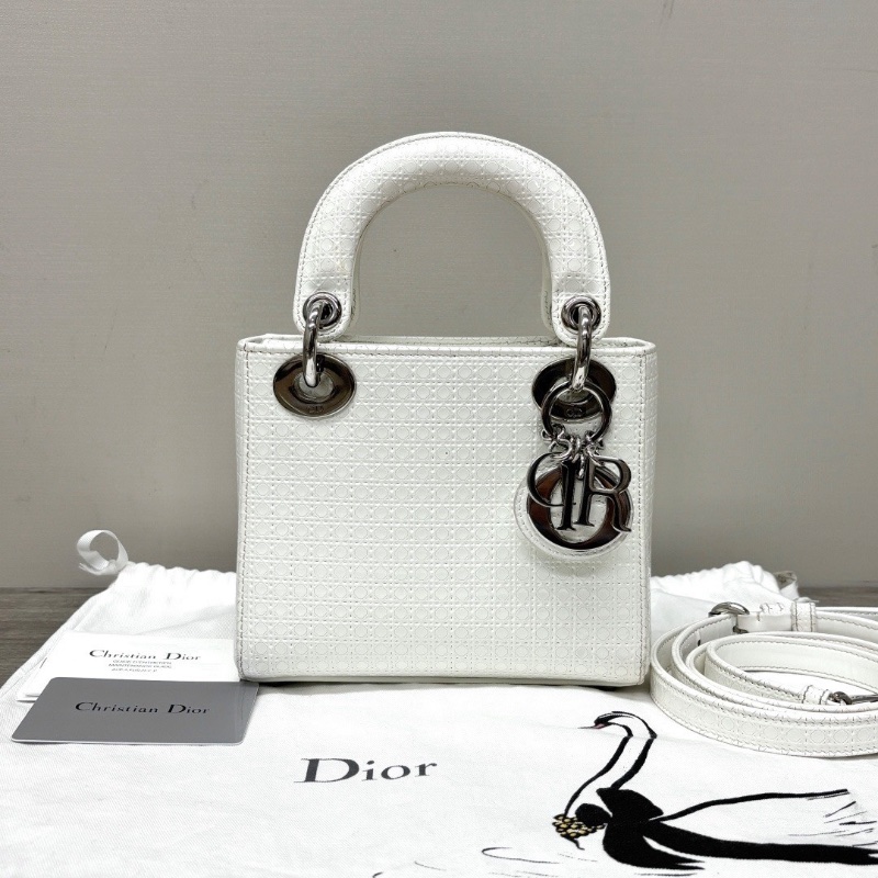 DIOR 香白銀鏡面三格 黛妃手提肩背斜背包17*15*7 98新配件塵袋保卡-1