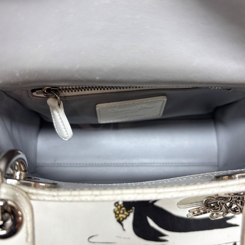 DIOR 香白銀鏡面三格 黛妃手提肩背斜背包17*15*7 98新配件塵袋保卡-2