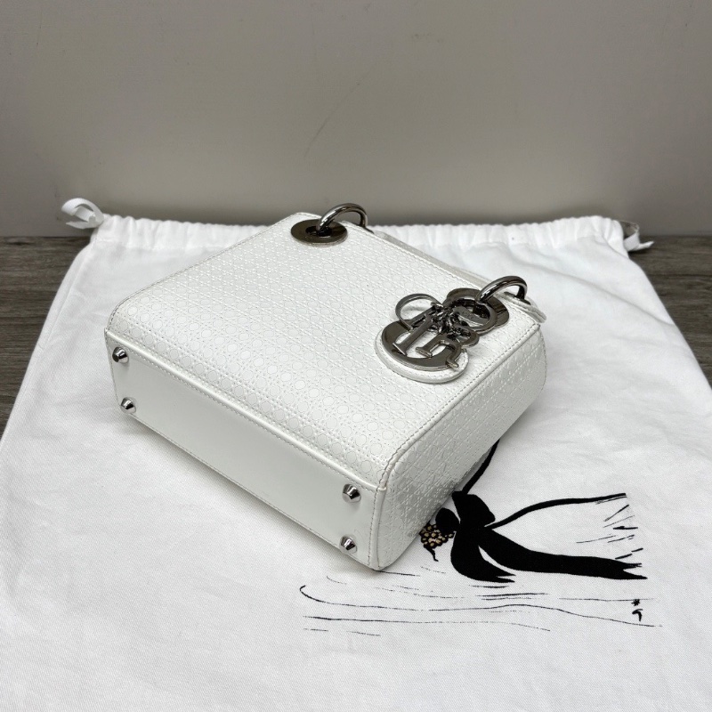 DIOR 香白銀鏡面三格 黛妃手提肩背斜背包17*15*7 98新配件塵袋保卡-3