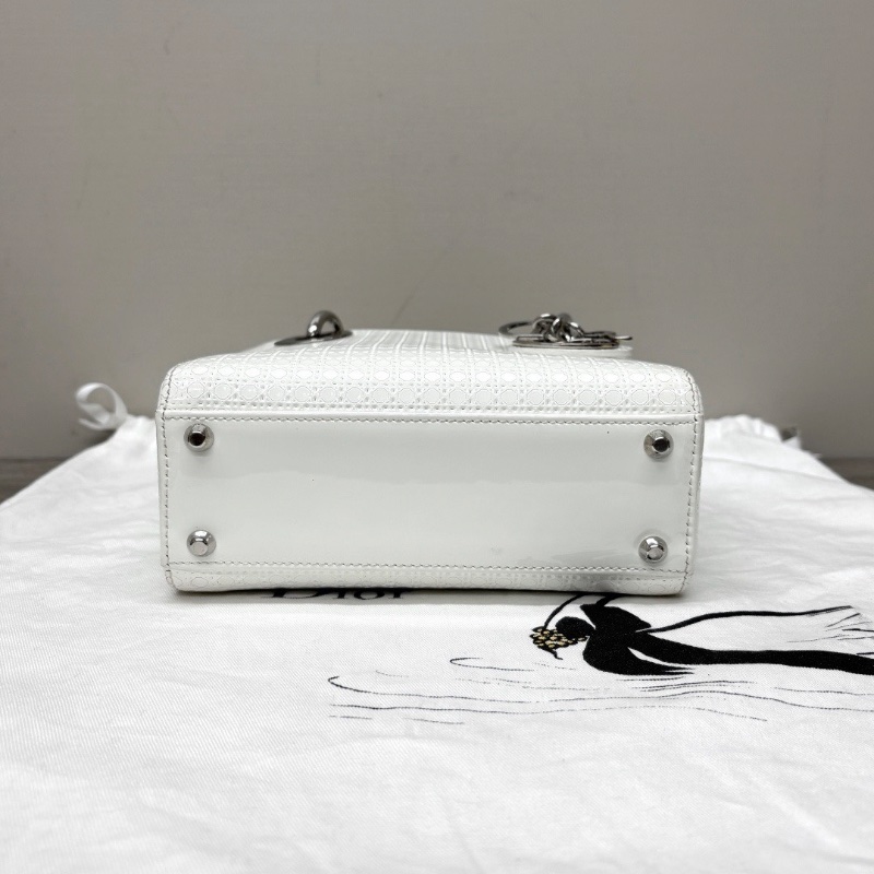 DIOR 香白銀鏡面三格 黛妃手提肩背斜背包17*15*7 98新配件塵袋保卡-4