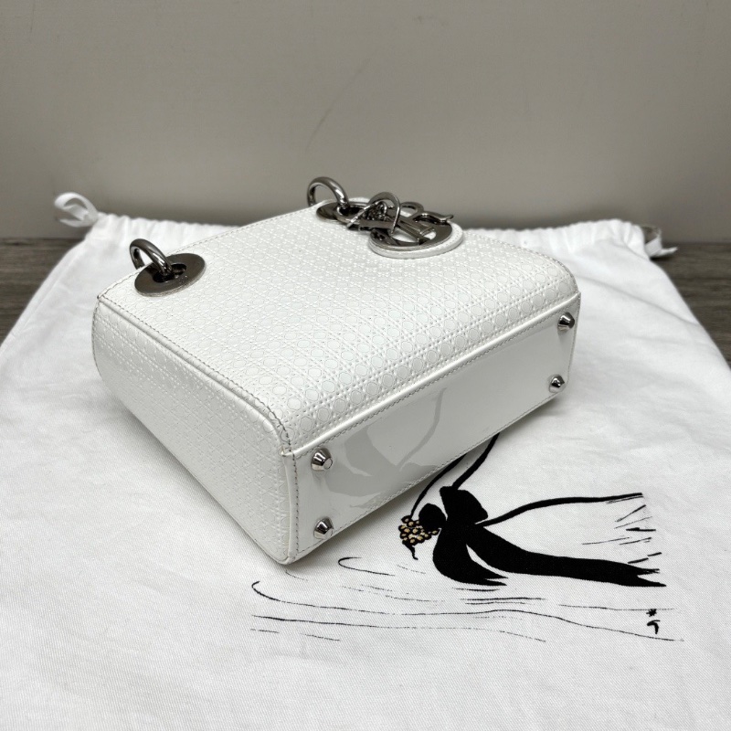 DIOR 香白銀鏡面三格 黛妃手提肩背斜背包17*15*7 98新配件塵袋保卡-5