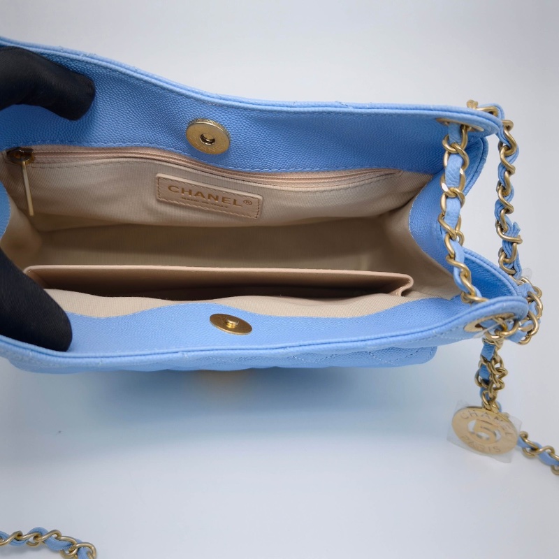 CHANEL 23P天藍色 天貓精靈中號手提肩背包22.5*21.5*7 99新配件塵袋-2