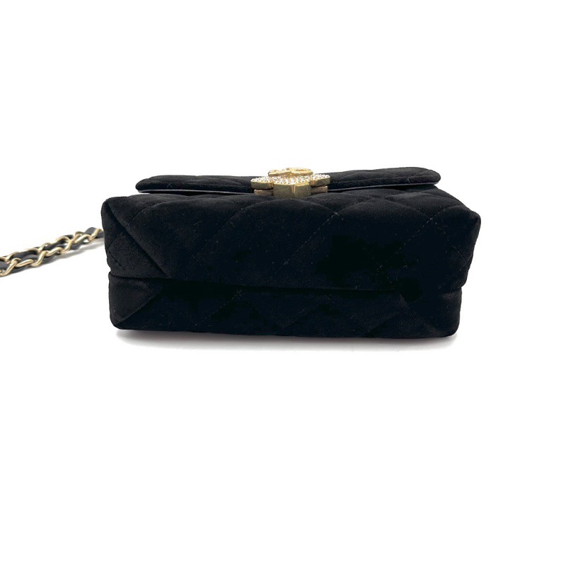 CHANEL 21A黑金絲絨鑽扣大mini鏈條肩背斜背包18*11*6 98新配件塵袋-4