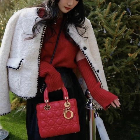 DIOR 紅金四格黛妃手提肩背斜背包20*17*8 98新配件塵袋購證保卡