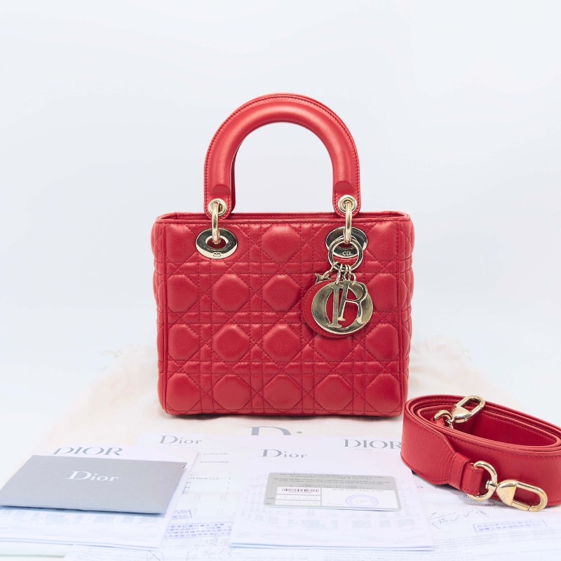 DIOR 紅金四格黛妃手提肩背斜背包20*17*8 98新配件塵袋購證保卡-1
