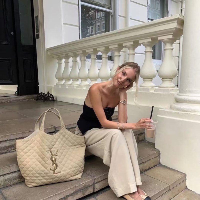 YSL ICARE托特包大號米色 金扣 41*36*8 99新配件塵袋-0