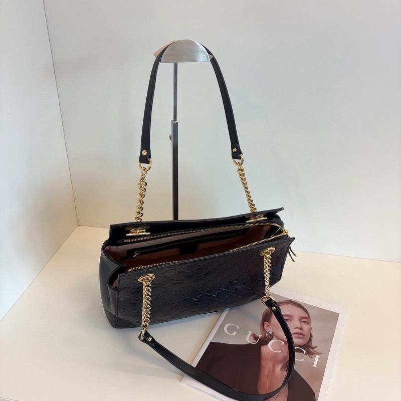 Gucci 黑銀全皮gg壓花鏈條托特包 30*24*13 98新配件塵袋-2