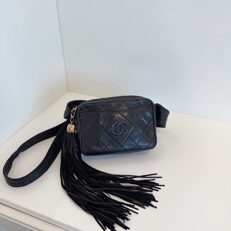 Chanel 中古黑金流蘇相機包 經典浮雕雙C logo18*12*6 98新配件塵袋-1