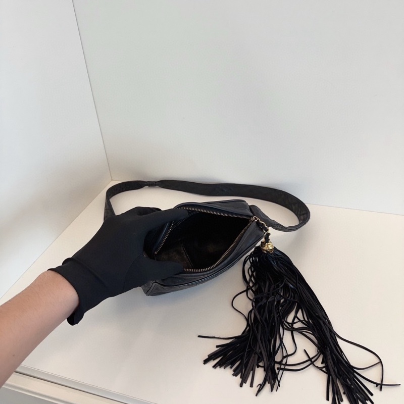 Chanel 中古黑金流蘇相機包 經典浮雕雙C logo18*12*6 98新配件塵袋-2