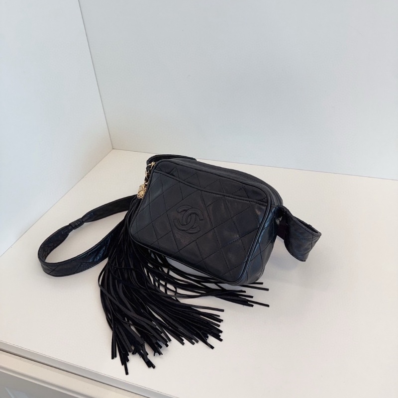 Chanel 中古黑金流蘇相機包 經典浮雕雙C logo18*12*6 98新配件塵袋-3