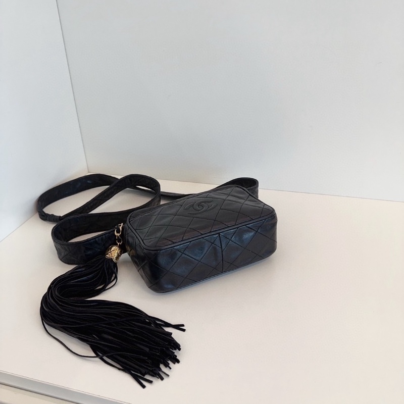 Chanel 中古黑金流蘇相機包 經典浮雕雙C logo18*12*6 98新配件塵袋-4